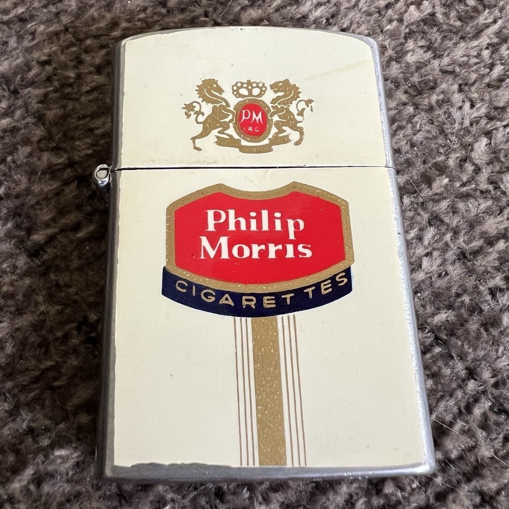 VTG Philip Morris Cigarette Flip-Top Lighter President Manufacturing Co Japan